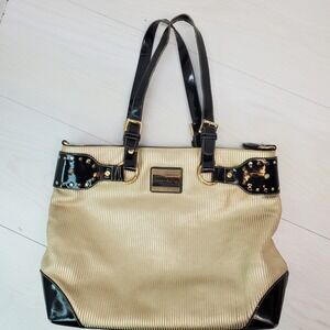 Carmen Steffens Leather Gold Striped Purse‎ Black Leather Accents
